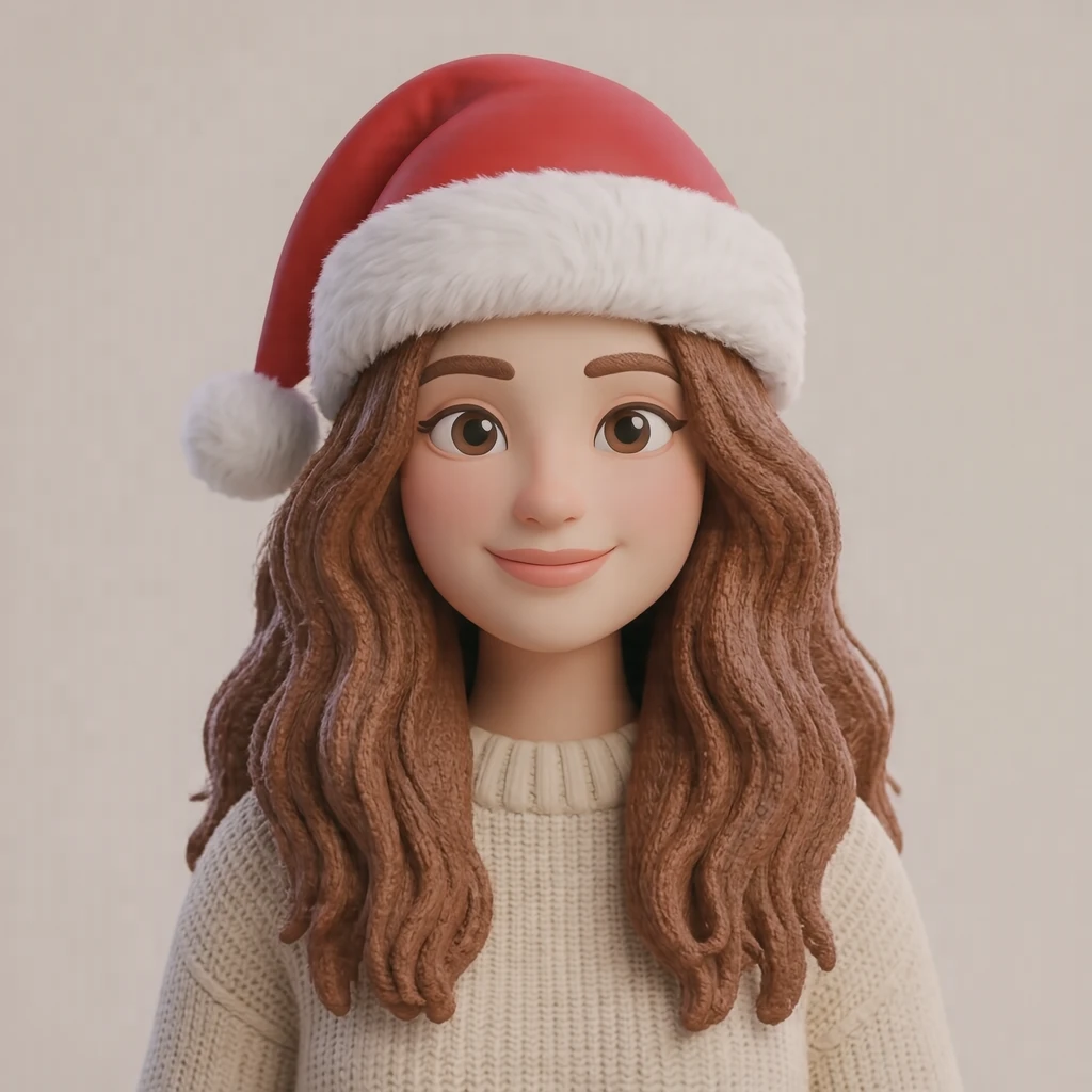 산타 모자를 쓴 여성의 프로필 아이콘 (소프트 3D)