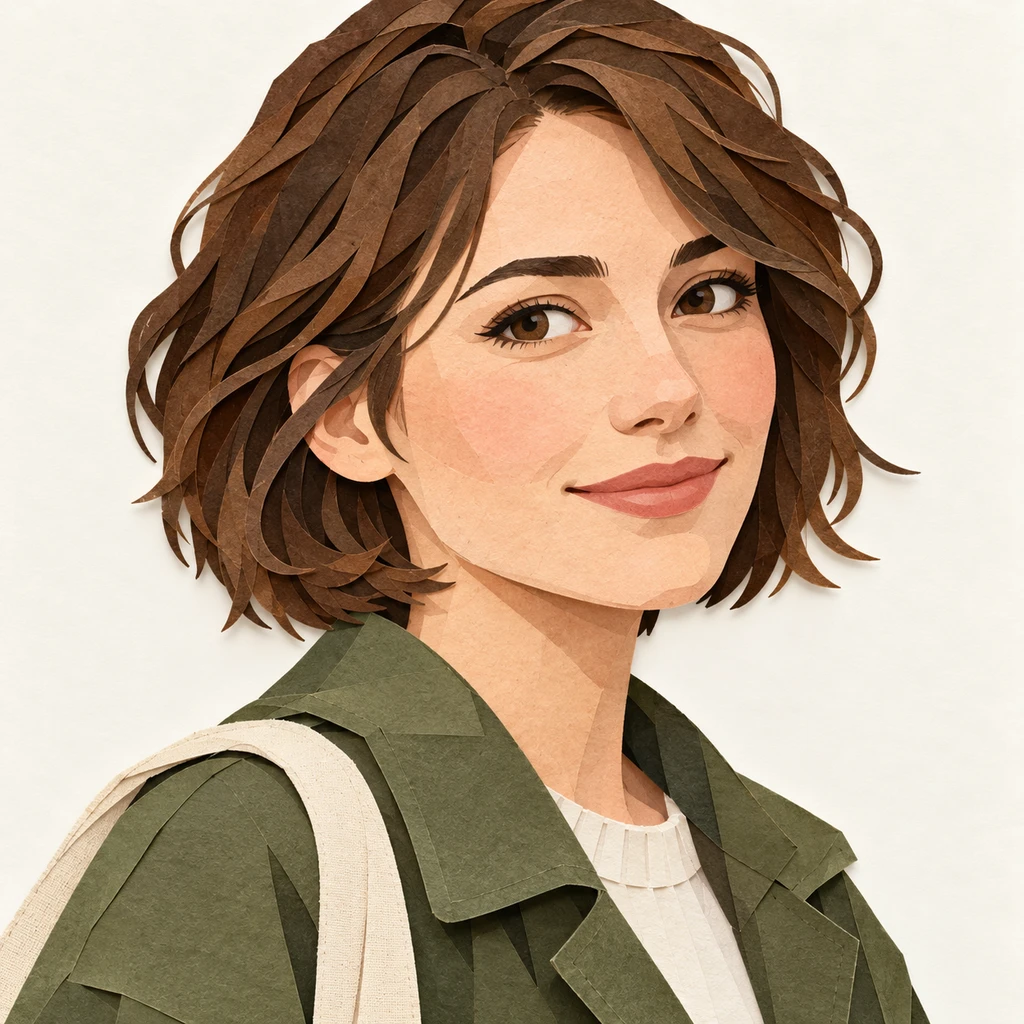 トートバッグを持った女性のプロフィール用画像（切り絵）