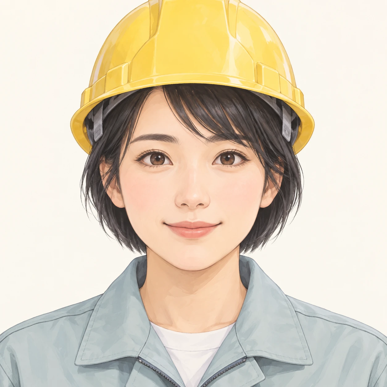작업복에 헬멧을 쓴 여성의 프로필 아이콘 (소프트 파스텔)