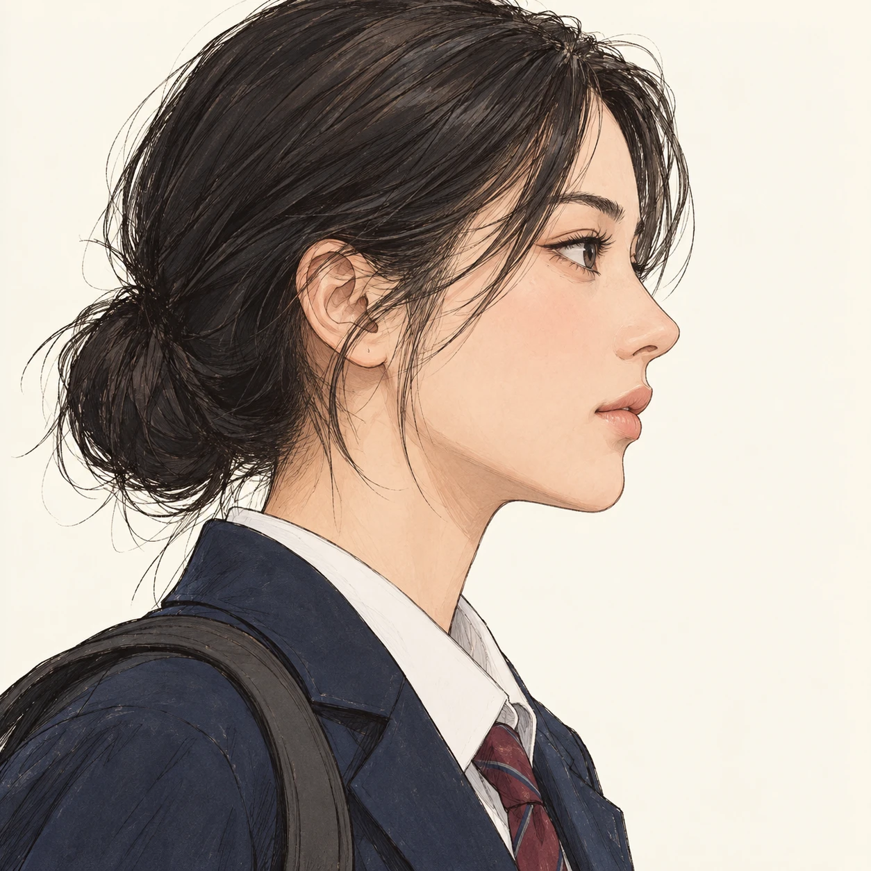 교복에 백팩을 멘 여성의 프로필 아이콘 (손그림풍)