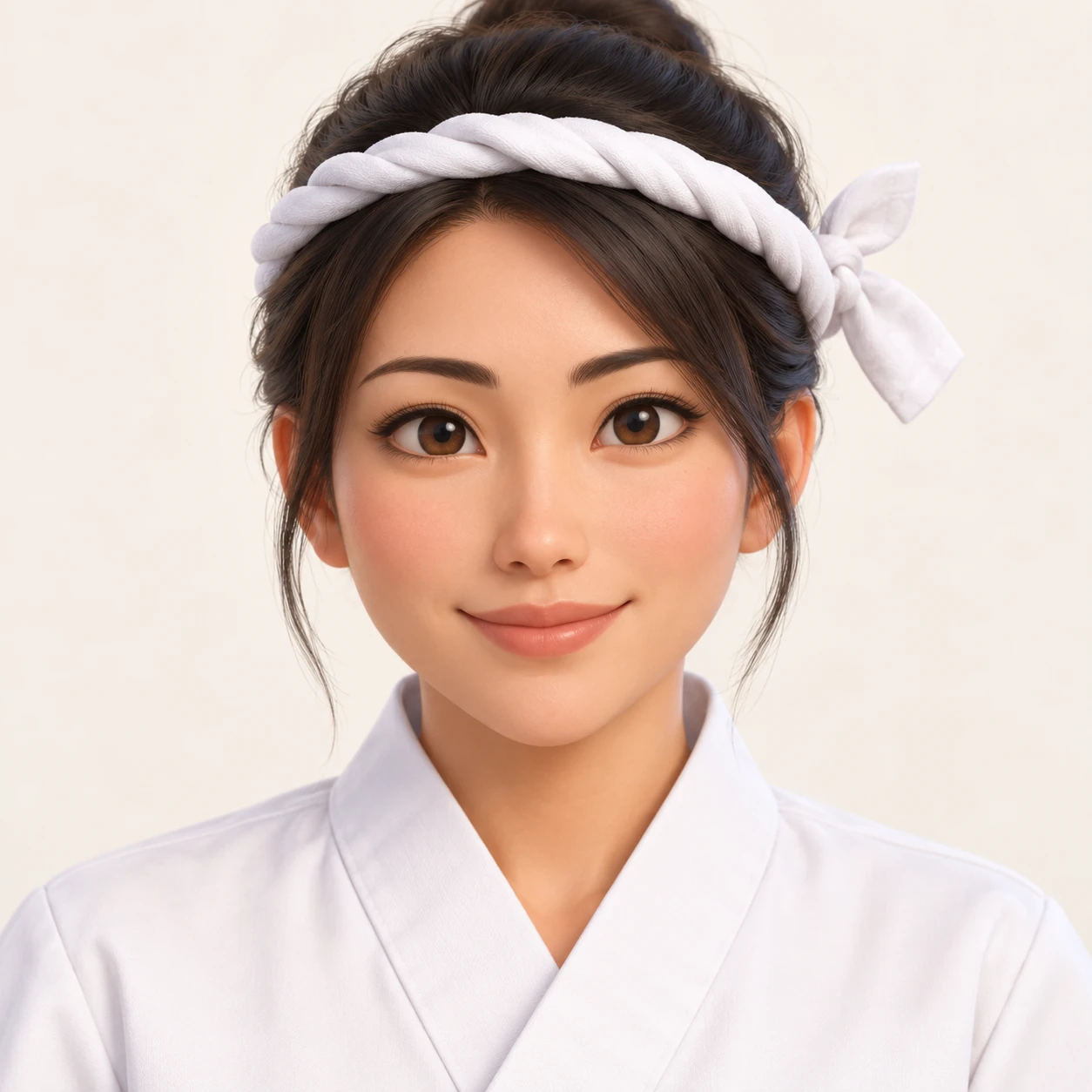 ねじり鉢巻きの寿司職人風の女性のプロフィール用画像（ソフト3D）
