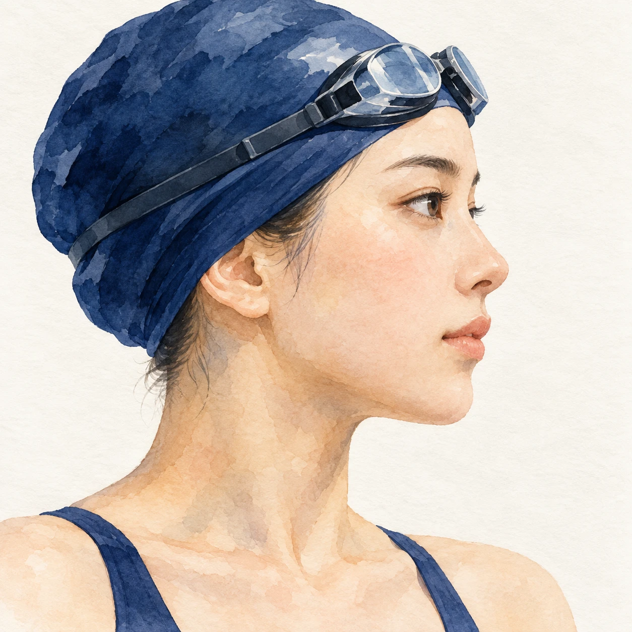수영모와 고글을 쓴 여성의 프로필 아이콘 (수채화)