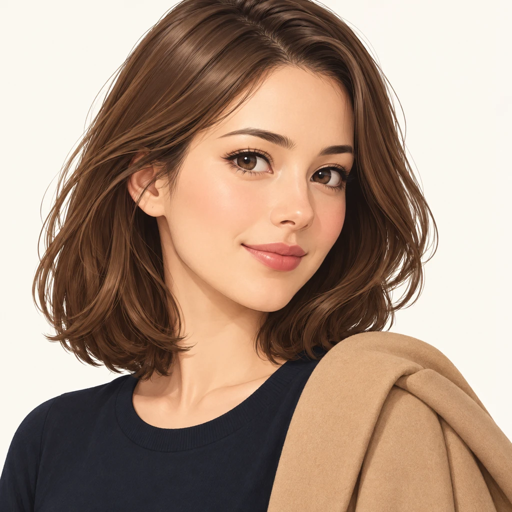 コートを持った来客風の女性のプロフィール用画像（アイソメトリック）