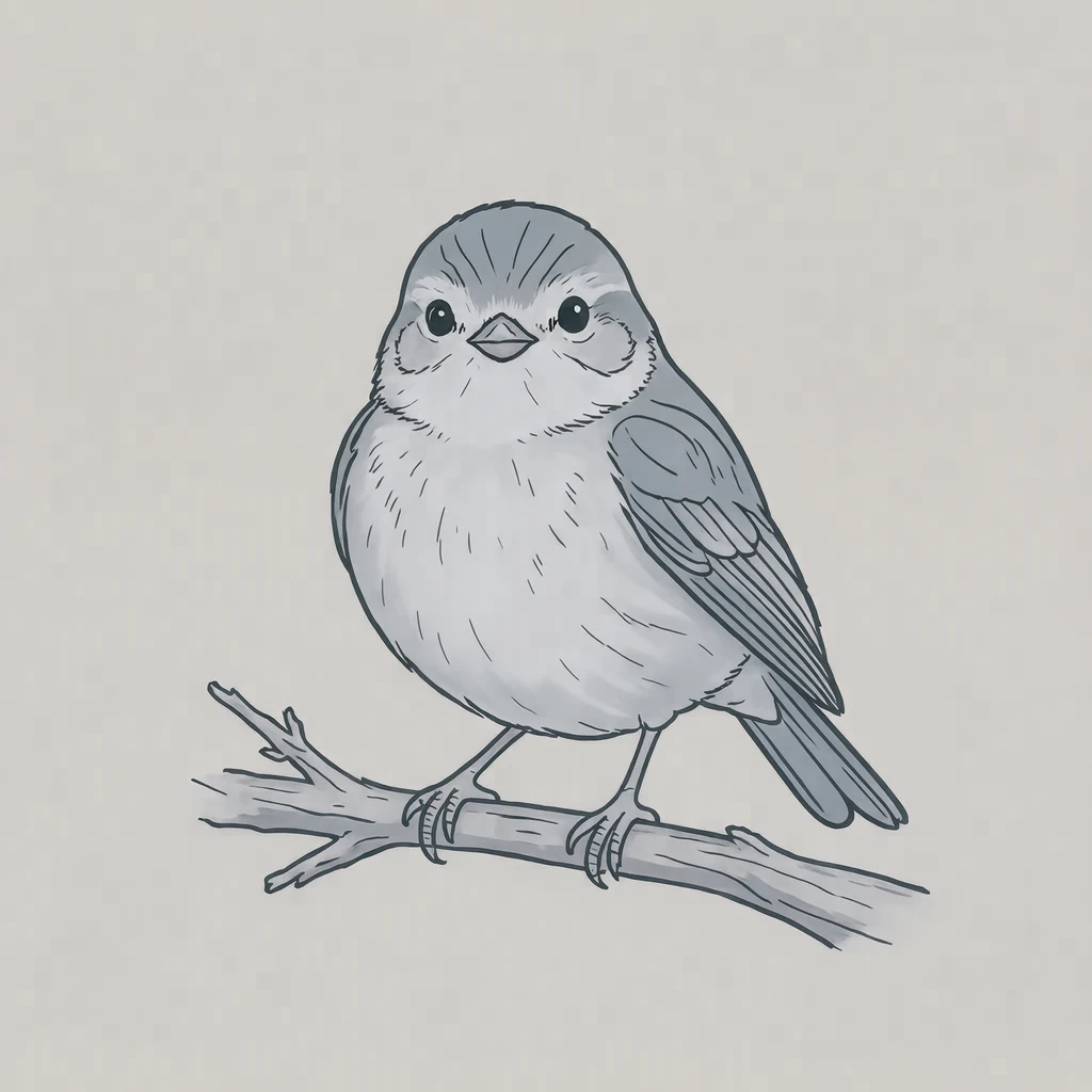 Profile picture of a small bird perched on a branch (simple line art)
