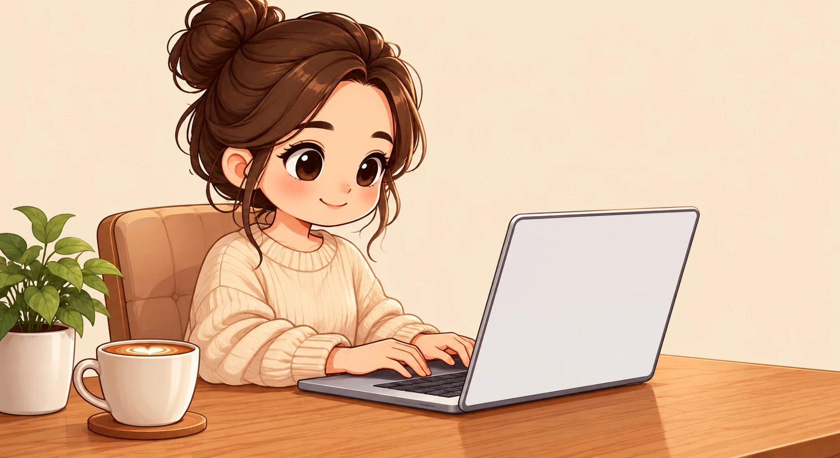 Illustration of a person writing a blog post (chibi)