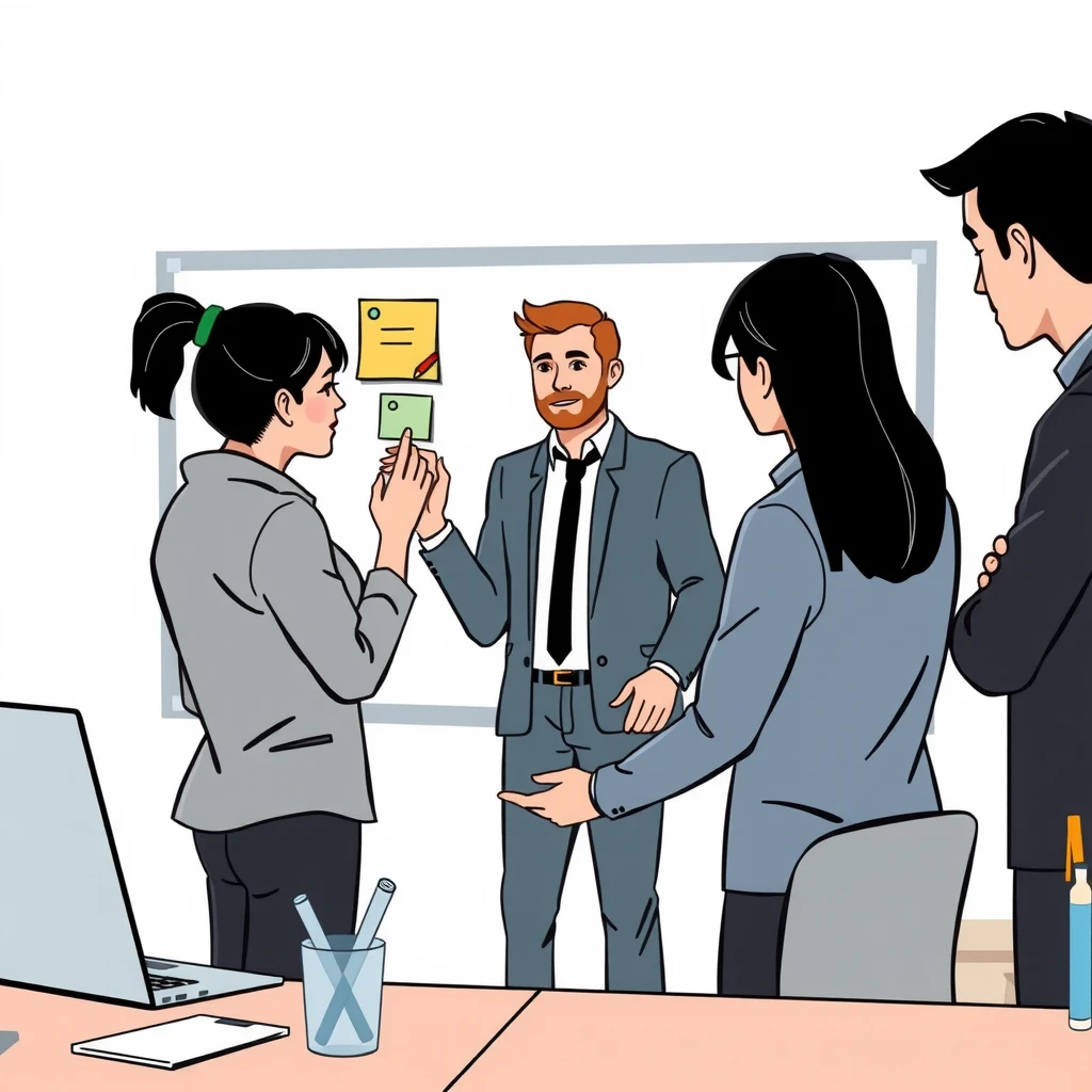 チーム・ブレスト・企画・付箋・ホワイトボードのイラスト