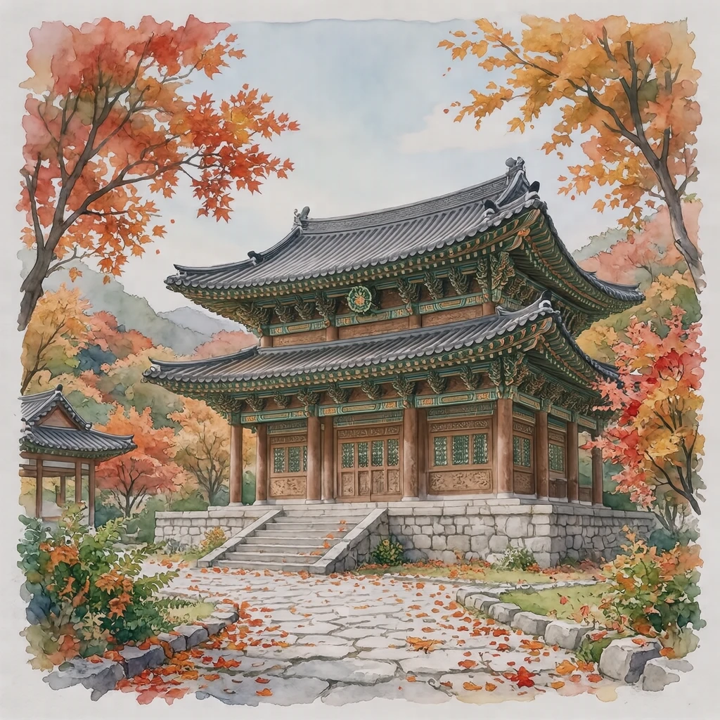 세계유산 단풍 든 불국사 일러스트 (수채화)