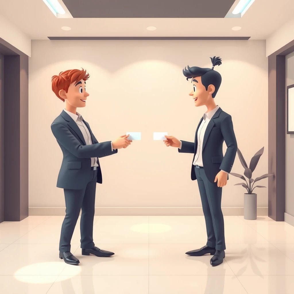 名刺交換をするビジネスパーソンのソフトな3Dイラスト