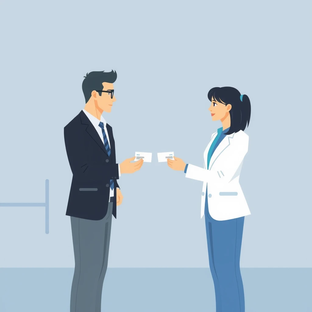 名刺交換をするビジネスパーソンのフラットイラスト