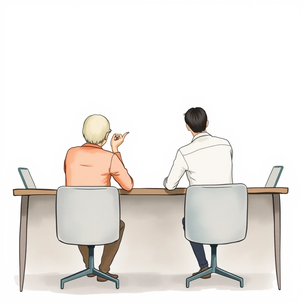 会議中のビジネスチームの水彩イラスト