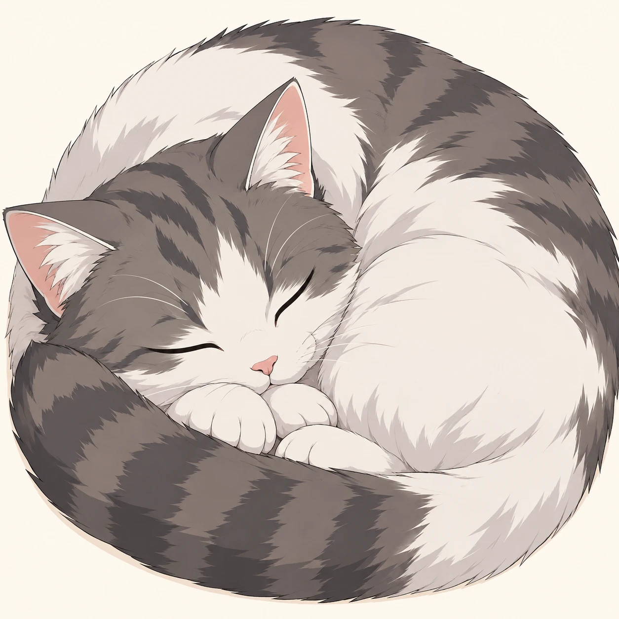 蜷缩睡觉的猫的头像（动画平涂）