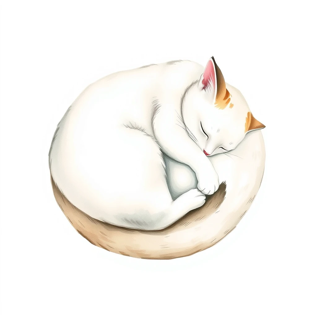 Watercolor profile picture of a cat curled up asleep