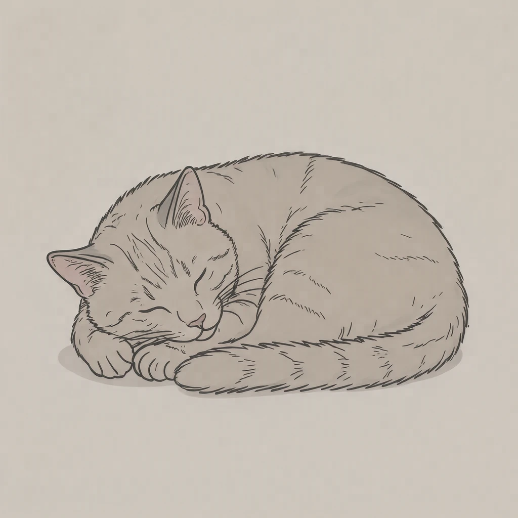 Profile picture of a cat curled up asleep (simple line art)