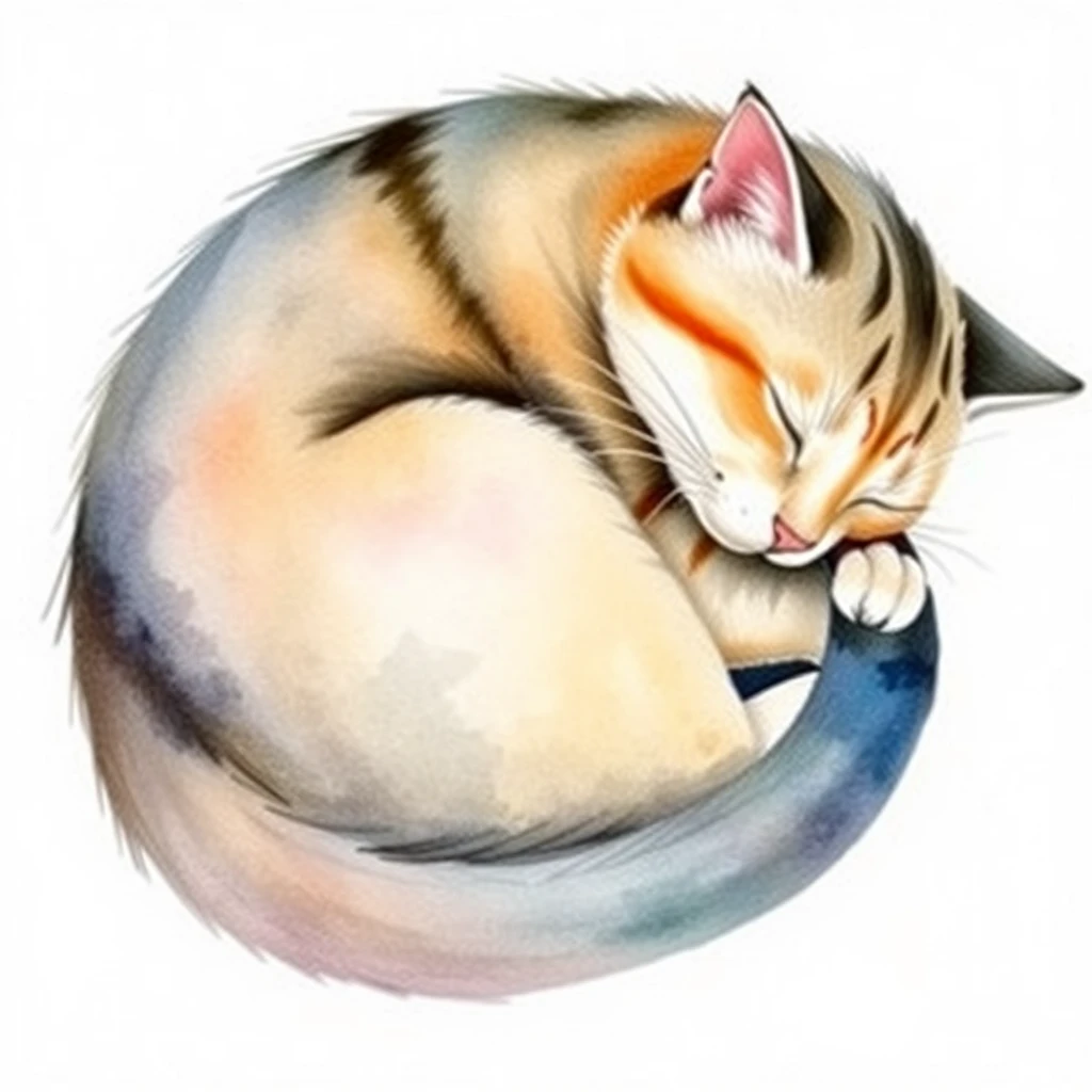 Watercolor profile picture of a cat curled up asleep