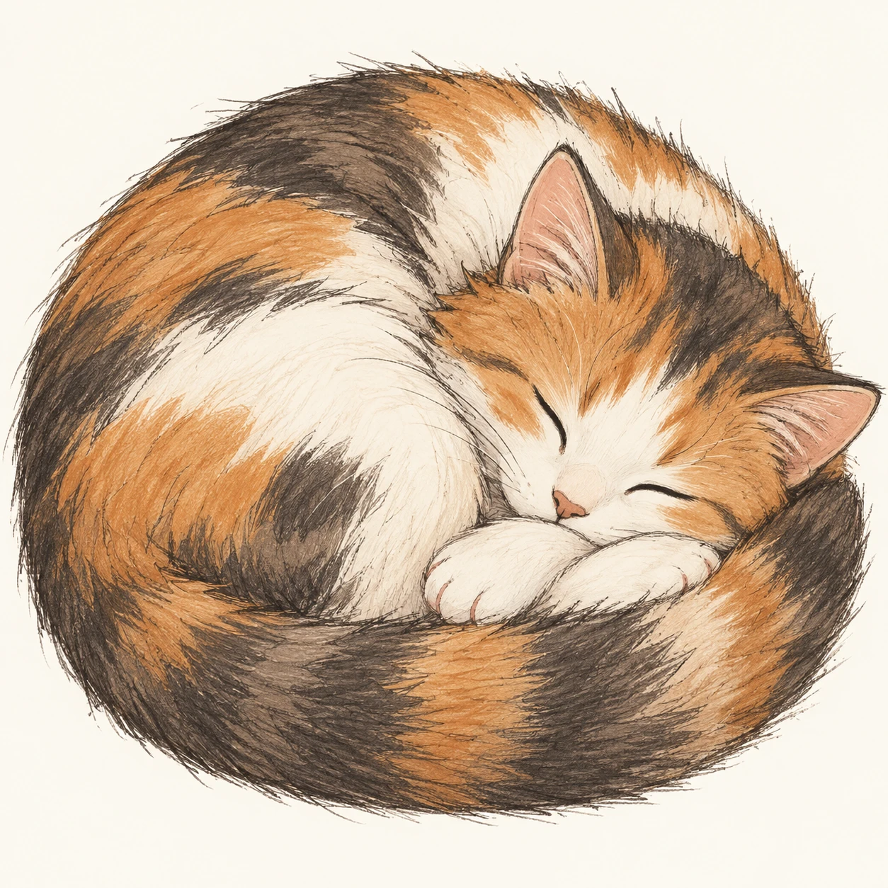 丸くなって眠る猫のプロフィールアイコン（手描き風）
