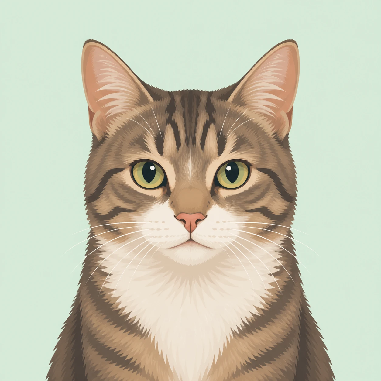 Flat illustration profile picture of a cat facing forward