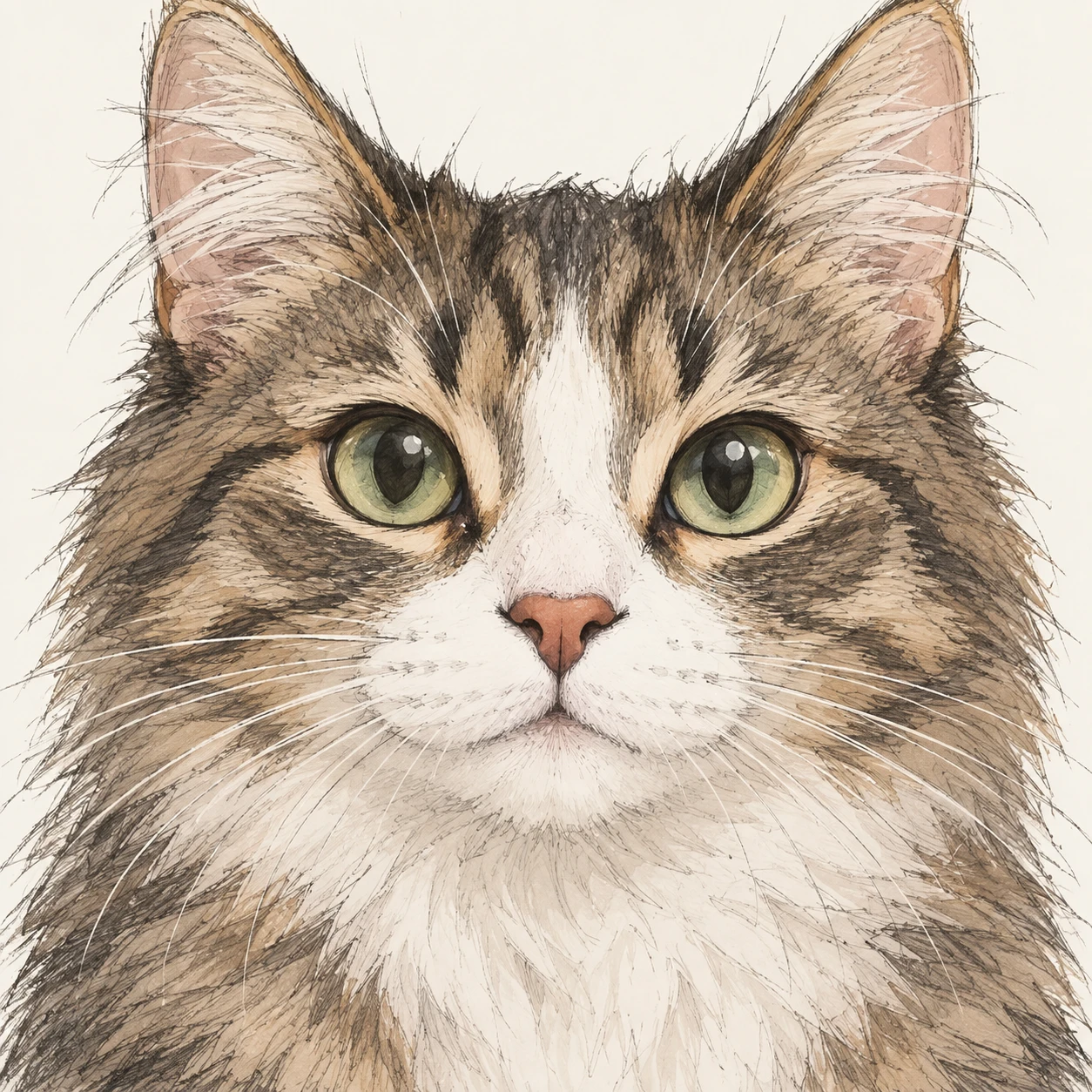 正面を向いた猫のプロフィールアイコン（手描き風）