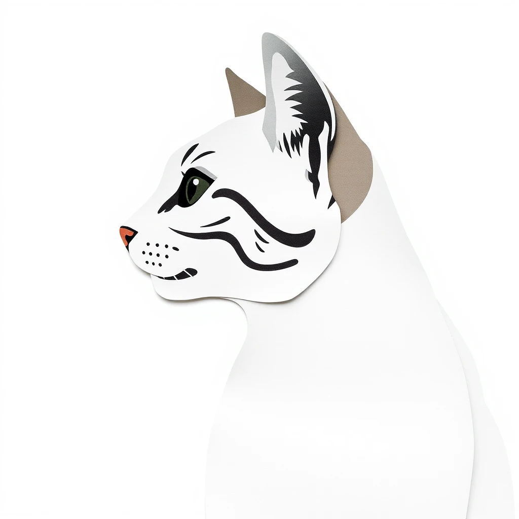 Paper cut-out profile picture of a cat seen from the side