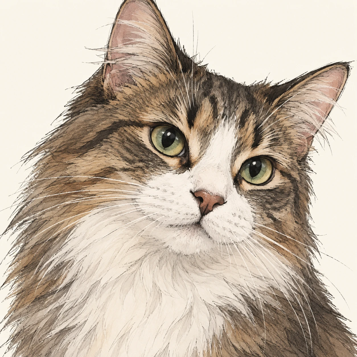 斜めを向いた猫のプロフィールアイコン（手描き風）