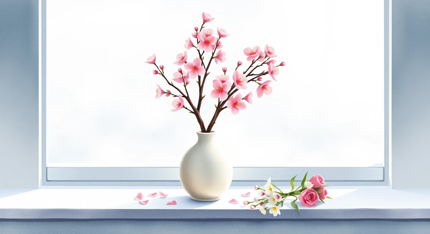 花瓶に生けた桜の枝のイラスト