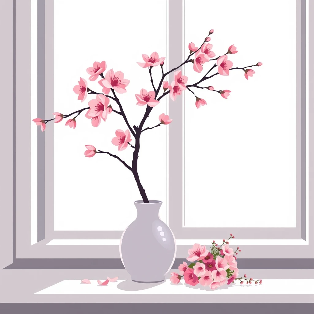 花瓶に生けた桜の枝のイラスト