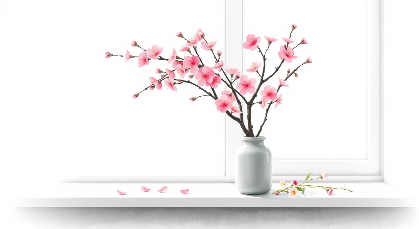 花瓶に生けた桜の枝のイラスト