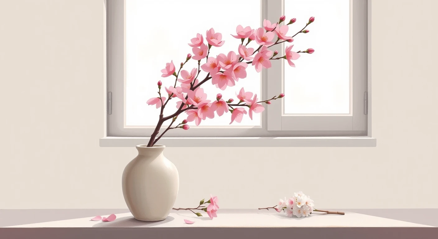 花瓶に生けた桜の枝のイラスト