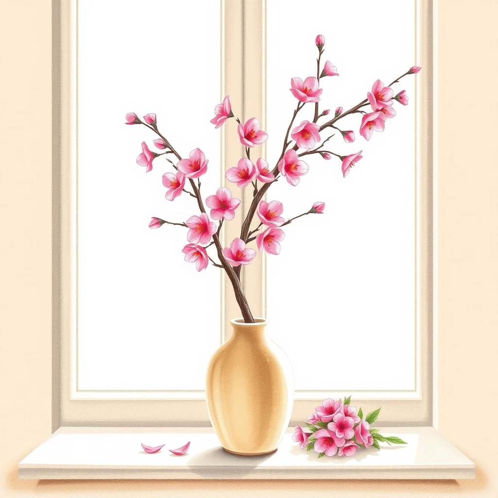 花瓶に生けた桜の枝のイラスト