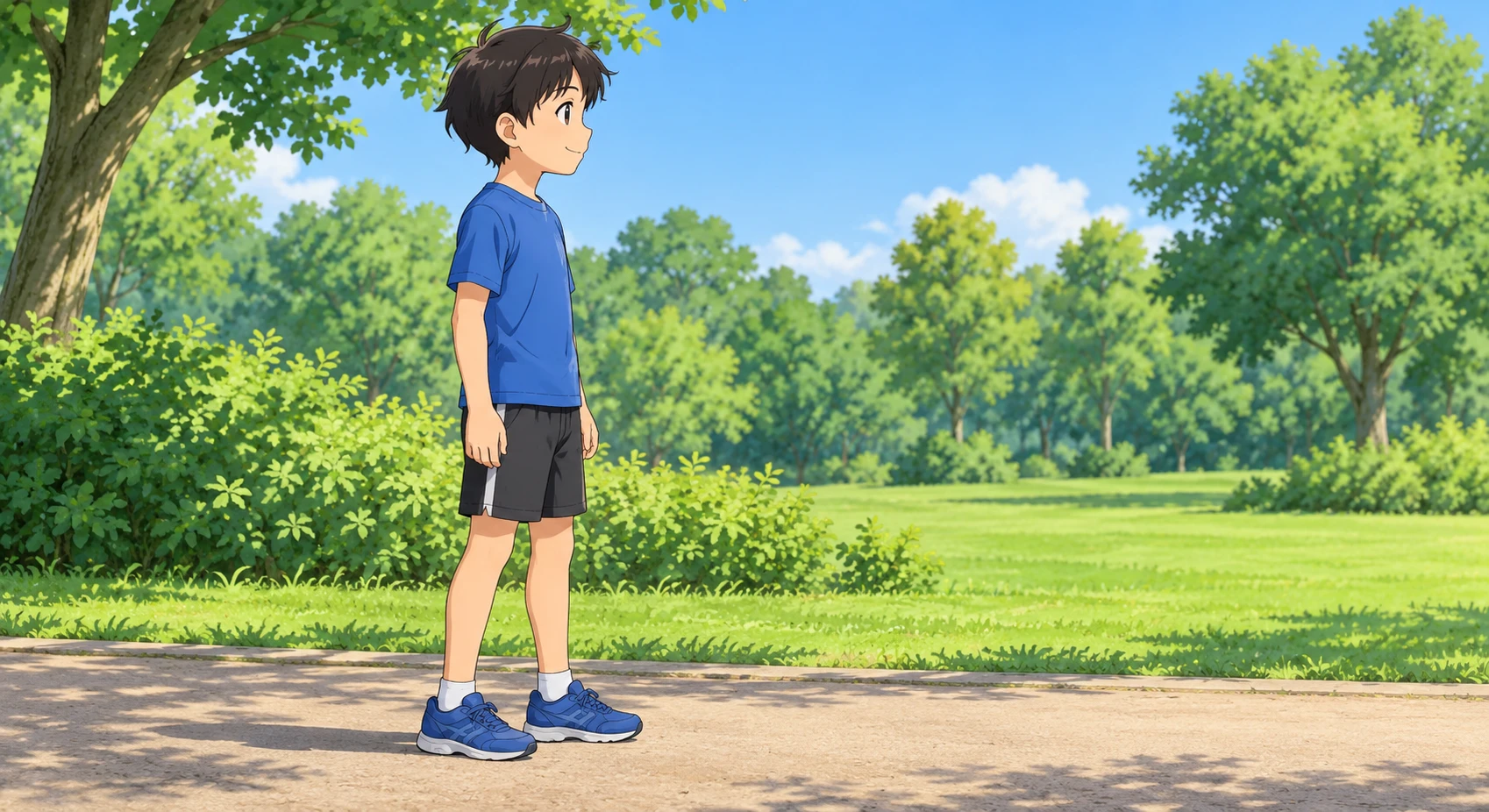 公園を走る子どものイラスト(アニメ塗り)