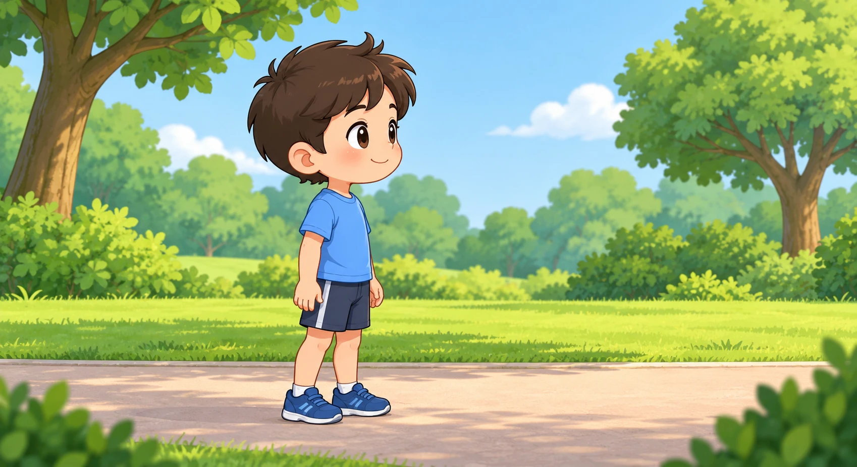 公園を走る子どものイラスト(デフォルメ)