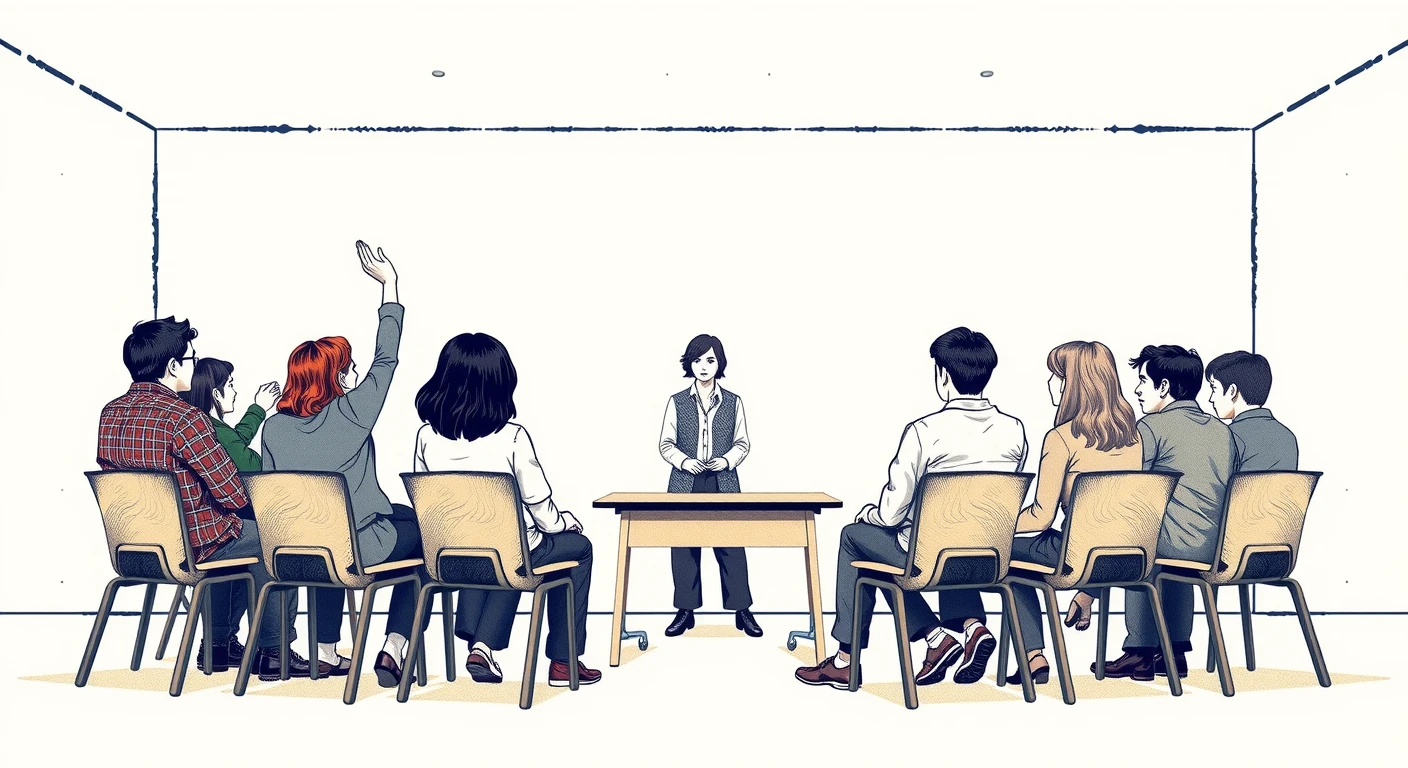 学級会で輪になって話し合う生徒たちのイラスト