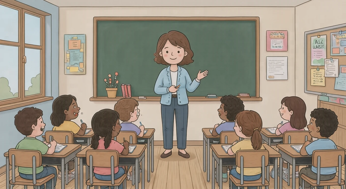 教室で授業をする先生のイラスト（ゆるいイラスト）