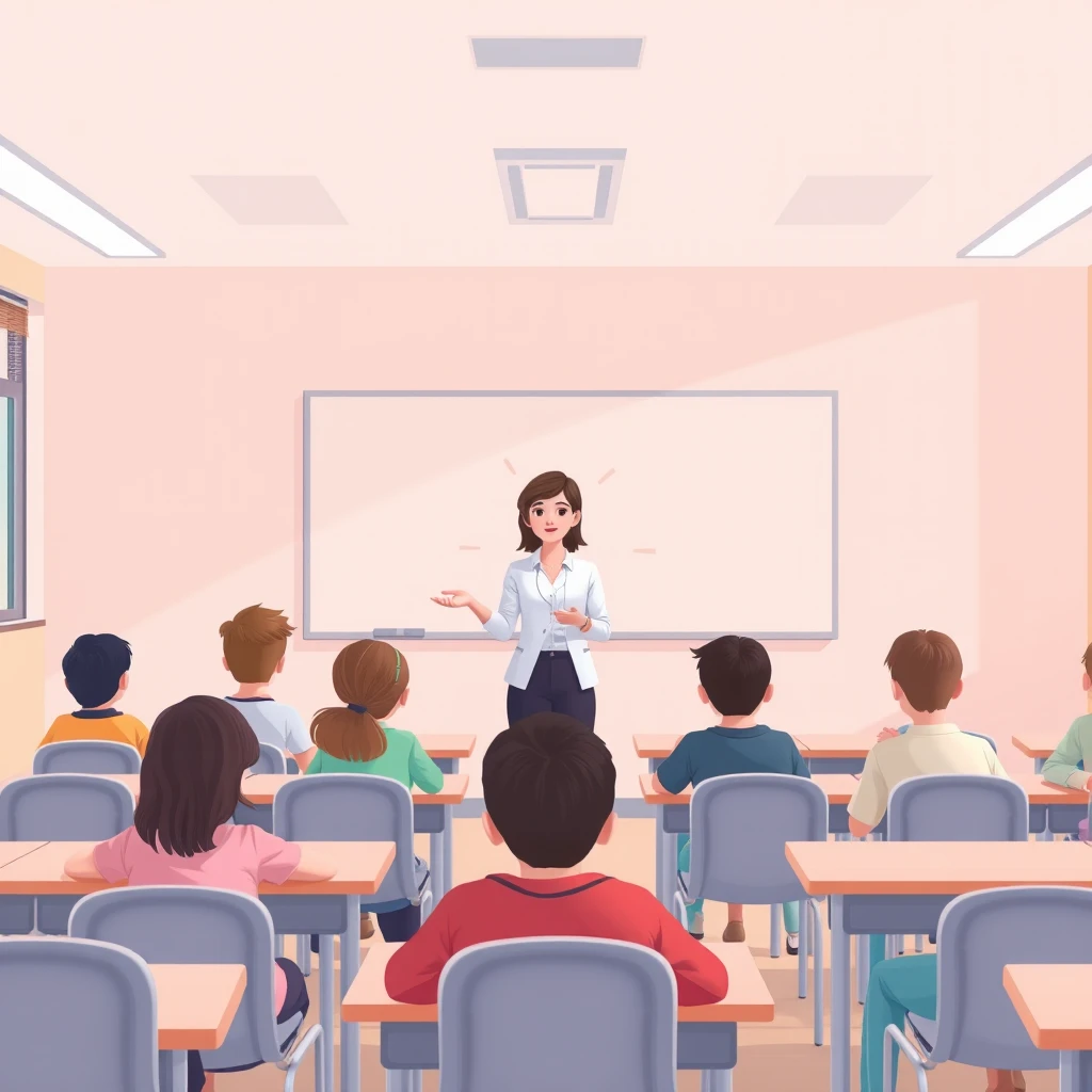Soft illustration of a teacher teaching in a classroom