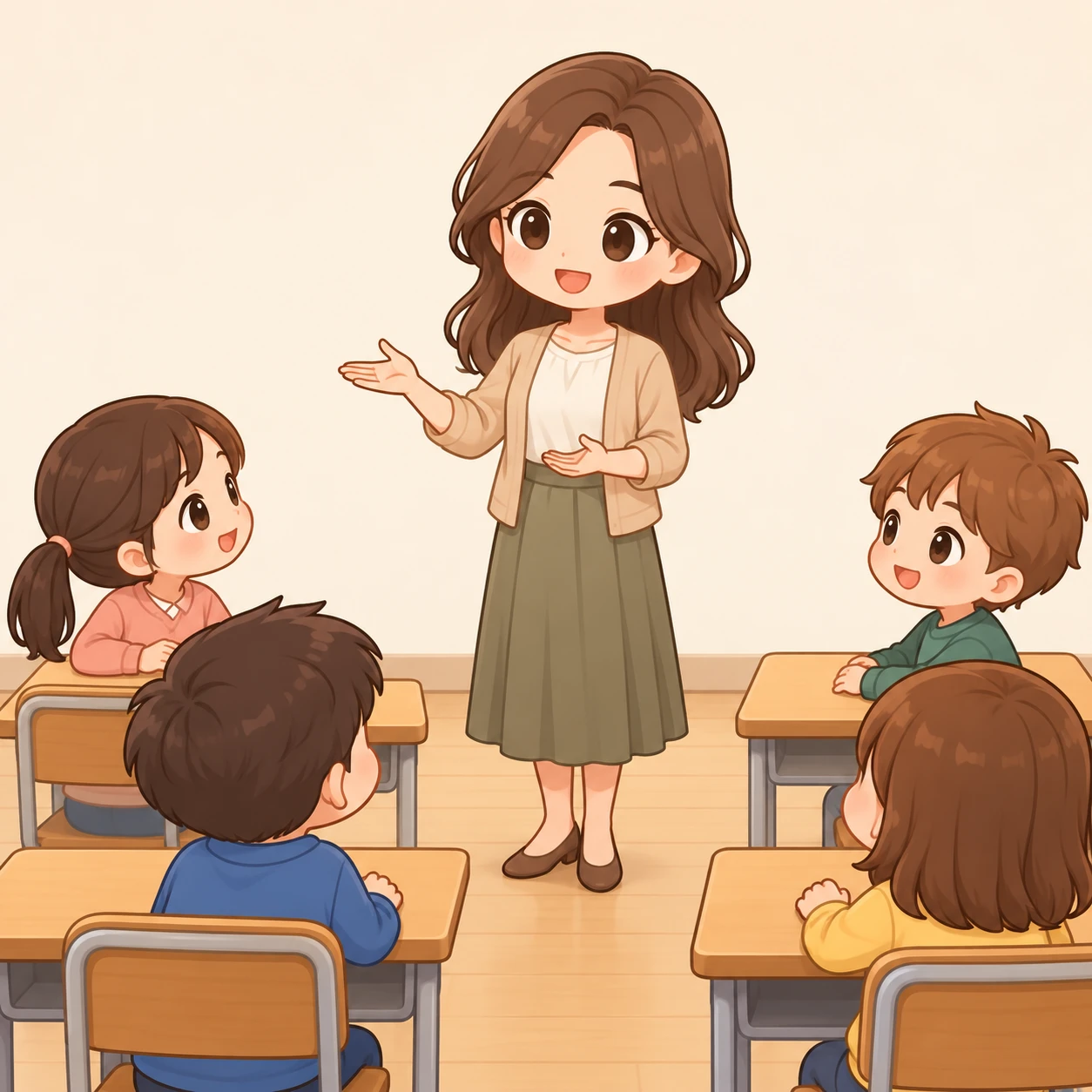 教室で授業をする先生のイラスト（デフォルメ）