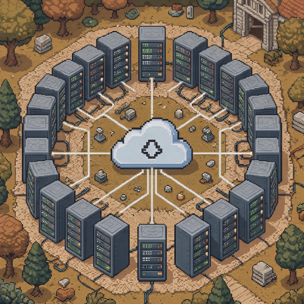 クラウドコンピューティングのイラスト（ドット絵）
