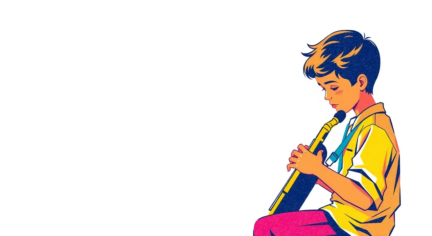 楽器を演奏する生徒のレトロ印刷風イラスト
