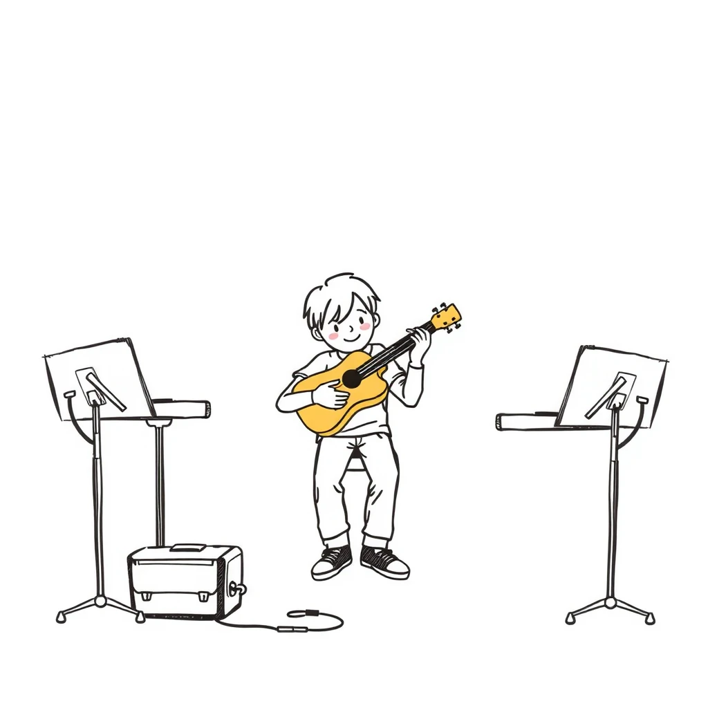 楽器を演奏する生徒の手描き風イラスト