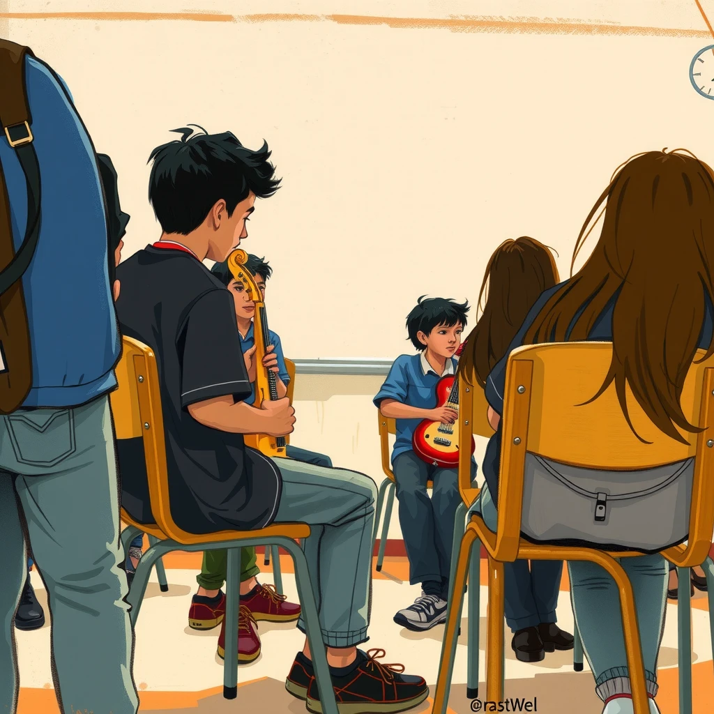 生徒・部活動・学校生活・楽器・椅子のイラスト