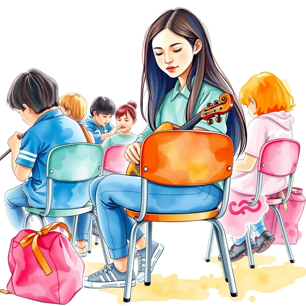 生徒・部活動・学校生活・楽器・椅子のイラスト