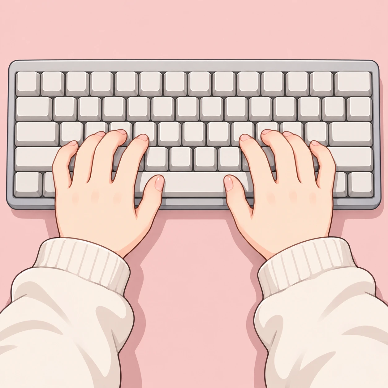 キーボードを打つ手元のイラスト（デフォルメ）