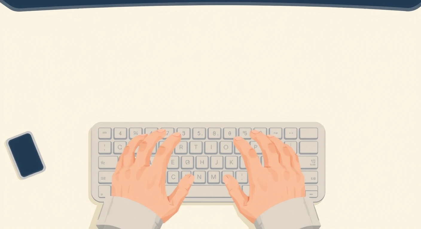 キーボードを打つ手元のパステル調のイラスト