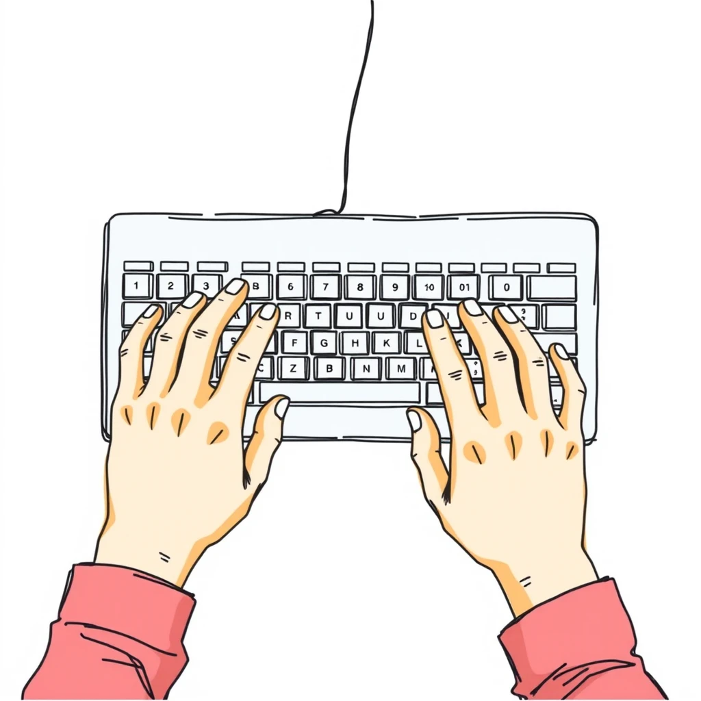 キーボードを打つ手元の手描き風イラスト