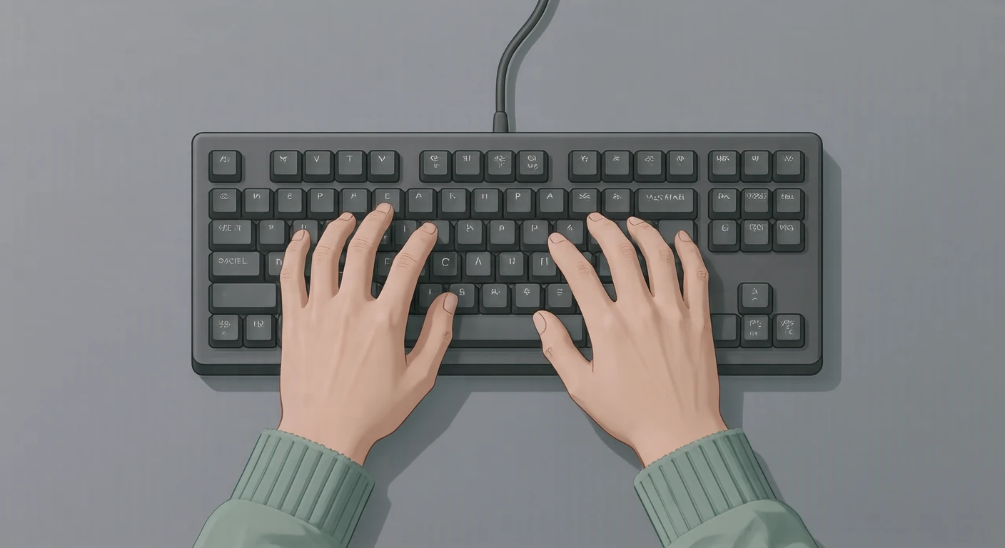 キーボードを打つ手元のイラスト(アイソメトリック)