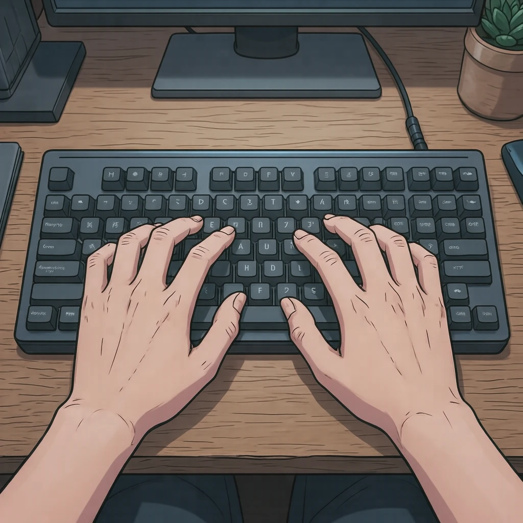 キーボードを打つ手元のイラスト（アニメ塗り）