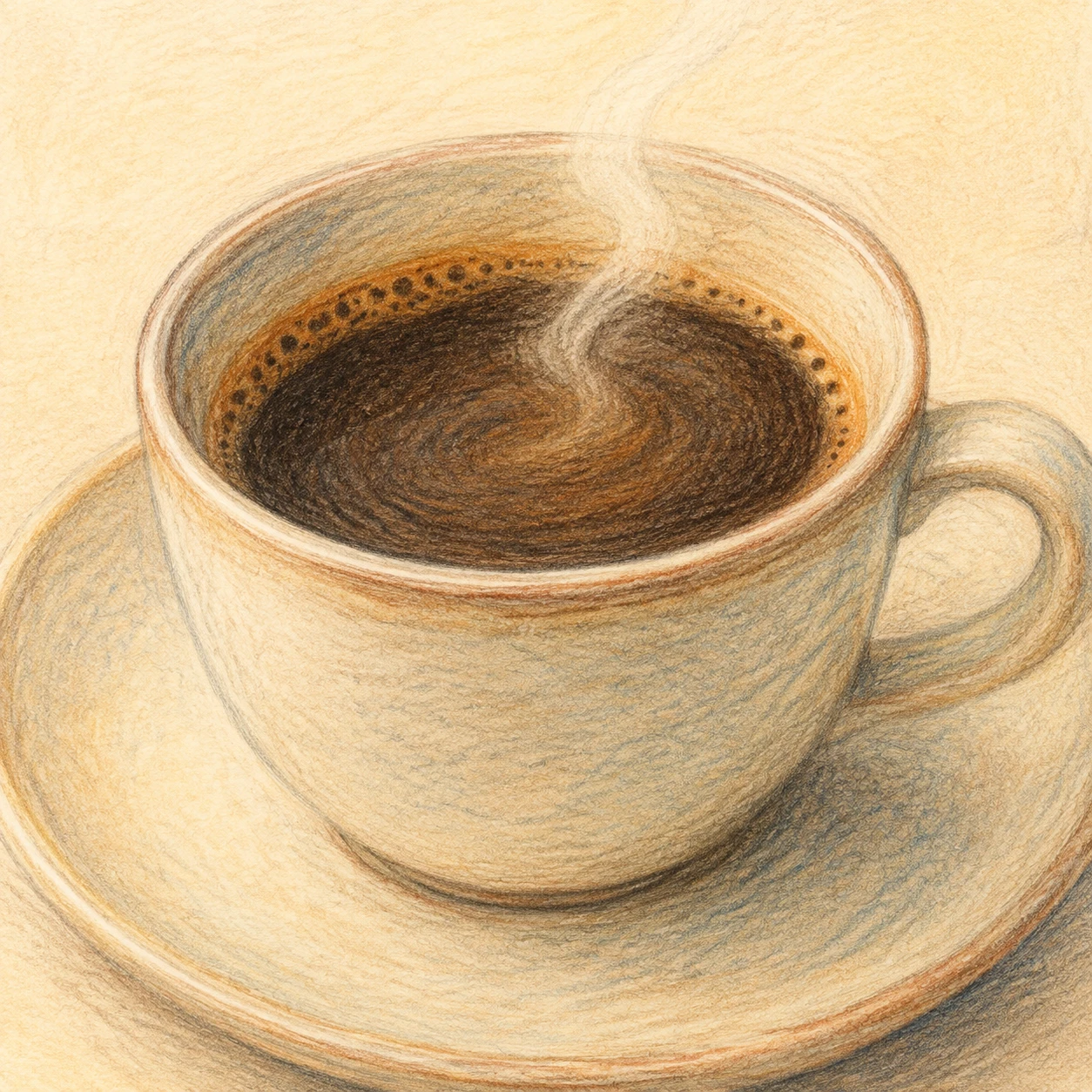 コーヒーカップの色鉛筆風イラストのプロフィールアイコン（色鉛筆）