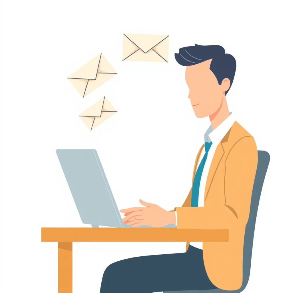 パソコンにメールが届く会社員のイラスト