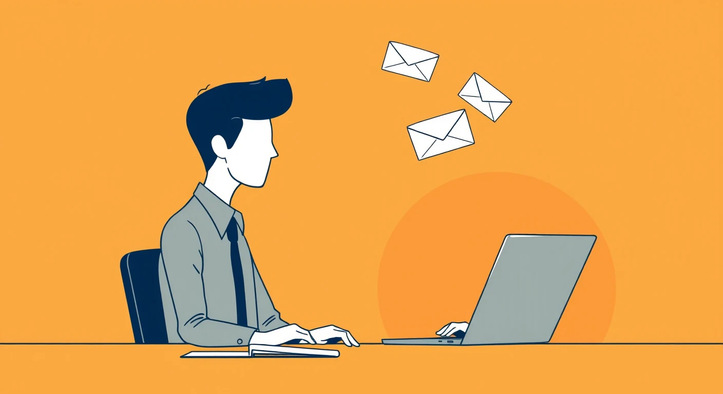 パソコンにメールが届く会社員のイラスト