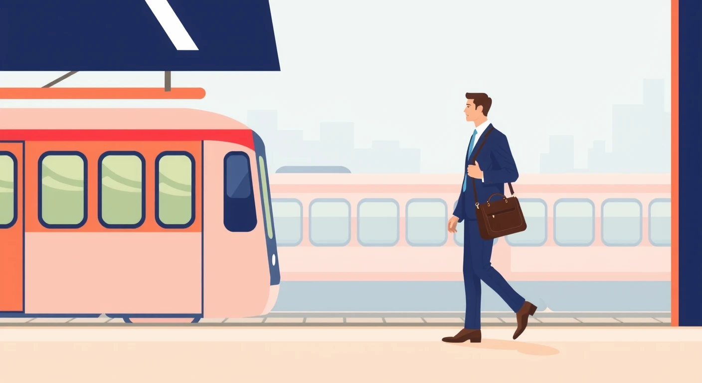 駅のホームを歩いて通勤するビジネスパーソンのフラットイラスト