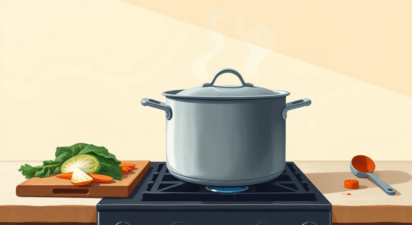 鍋とまな板の野菜のグアッシュ画風イラスト