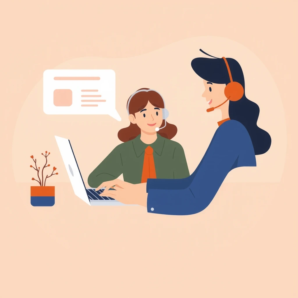 Flat illustration of a customer success specialist helping with onboarding